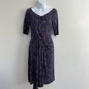 Boden Color Splash Swoop Neck‎ Ruched Front A-line Dress Women's Size US 4R